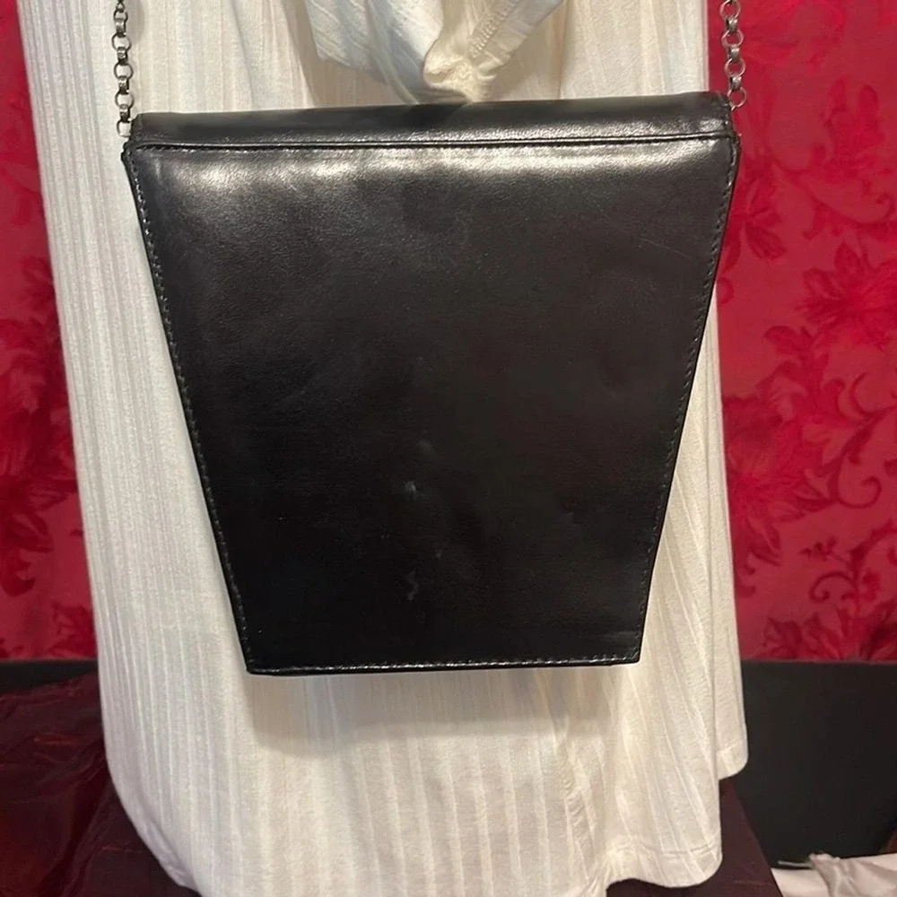 Todd Anthony‎ Leather Saddle Bag Black Onyx Metal Embellishment Beaded Chain.